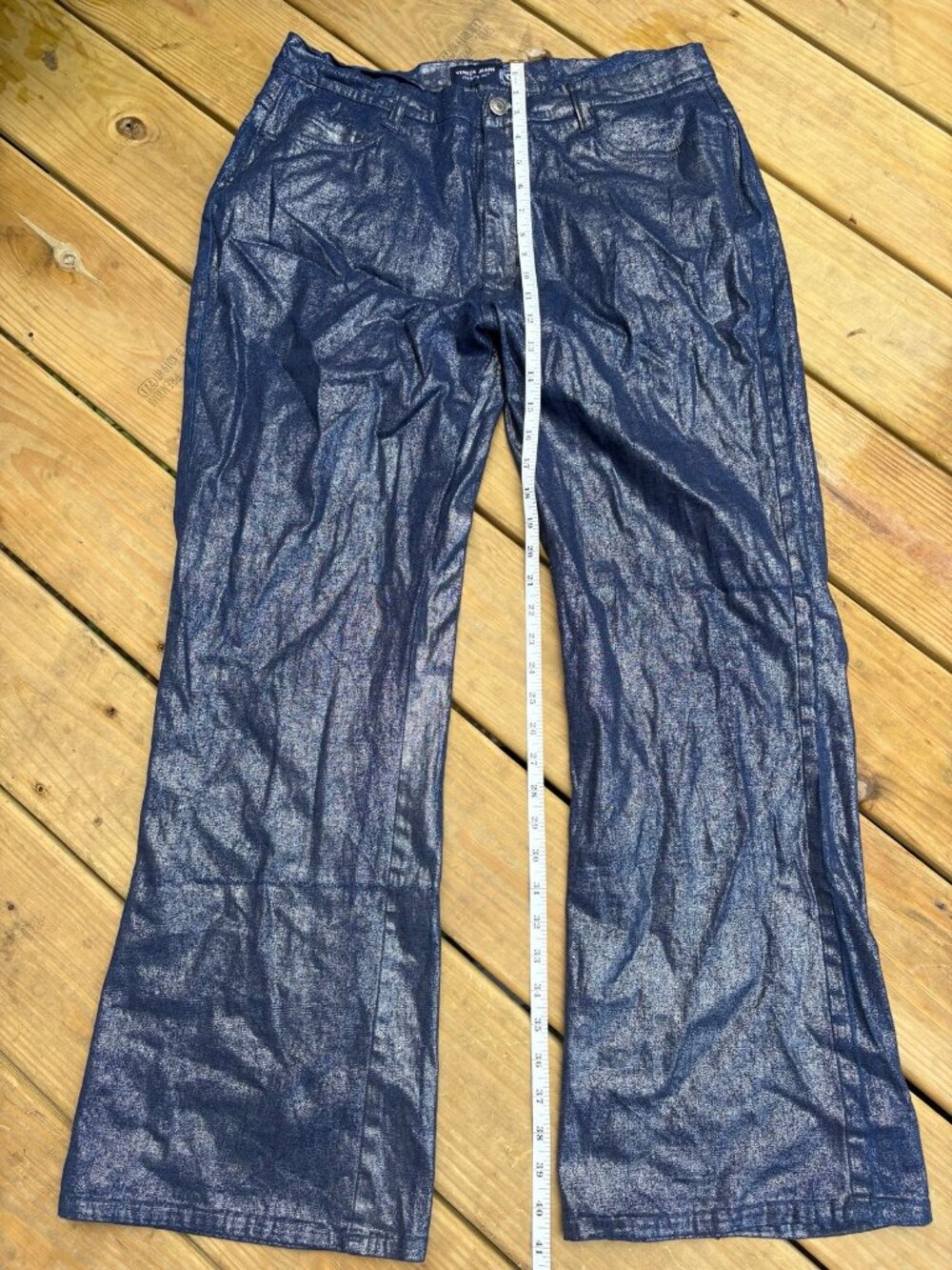 Venetia Jeans Women’s Size 16 Metallic Navy Silver Bootcut Pants Y2K - Picture 3 of 4